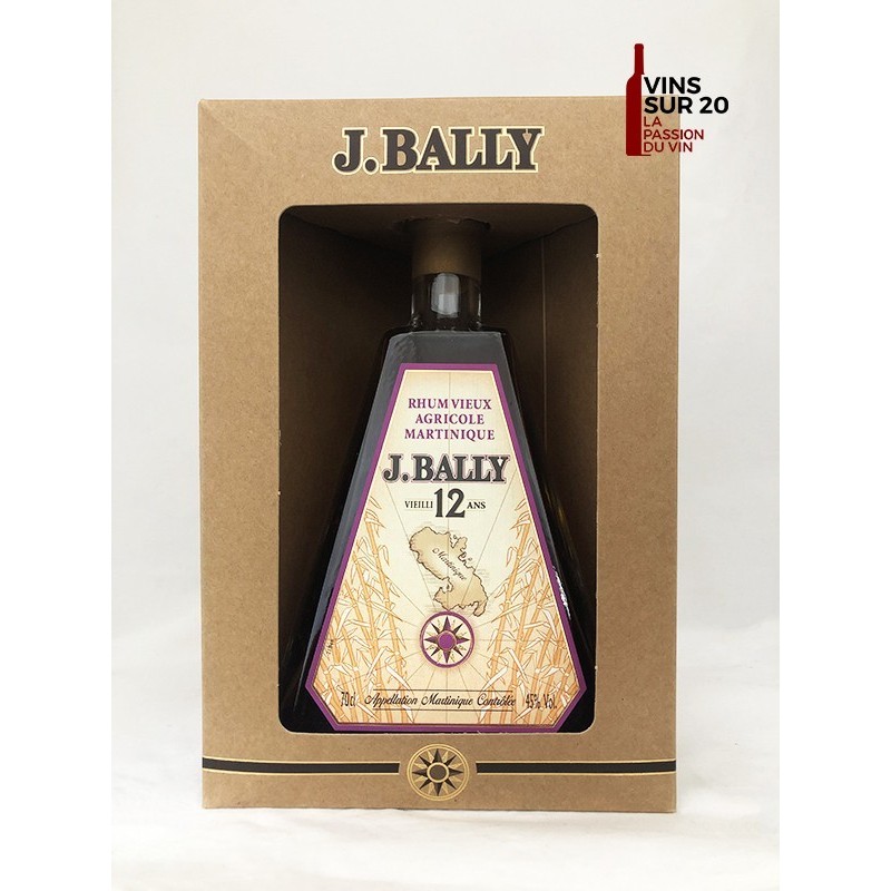RHUM J.BALLY - 12 ANS - BOUTEILLE PYRAMIDE - 45° - 70CL